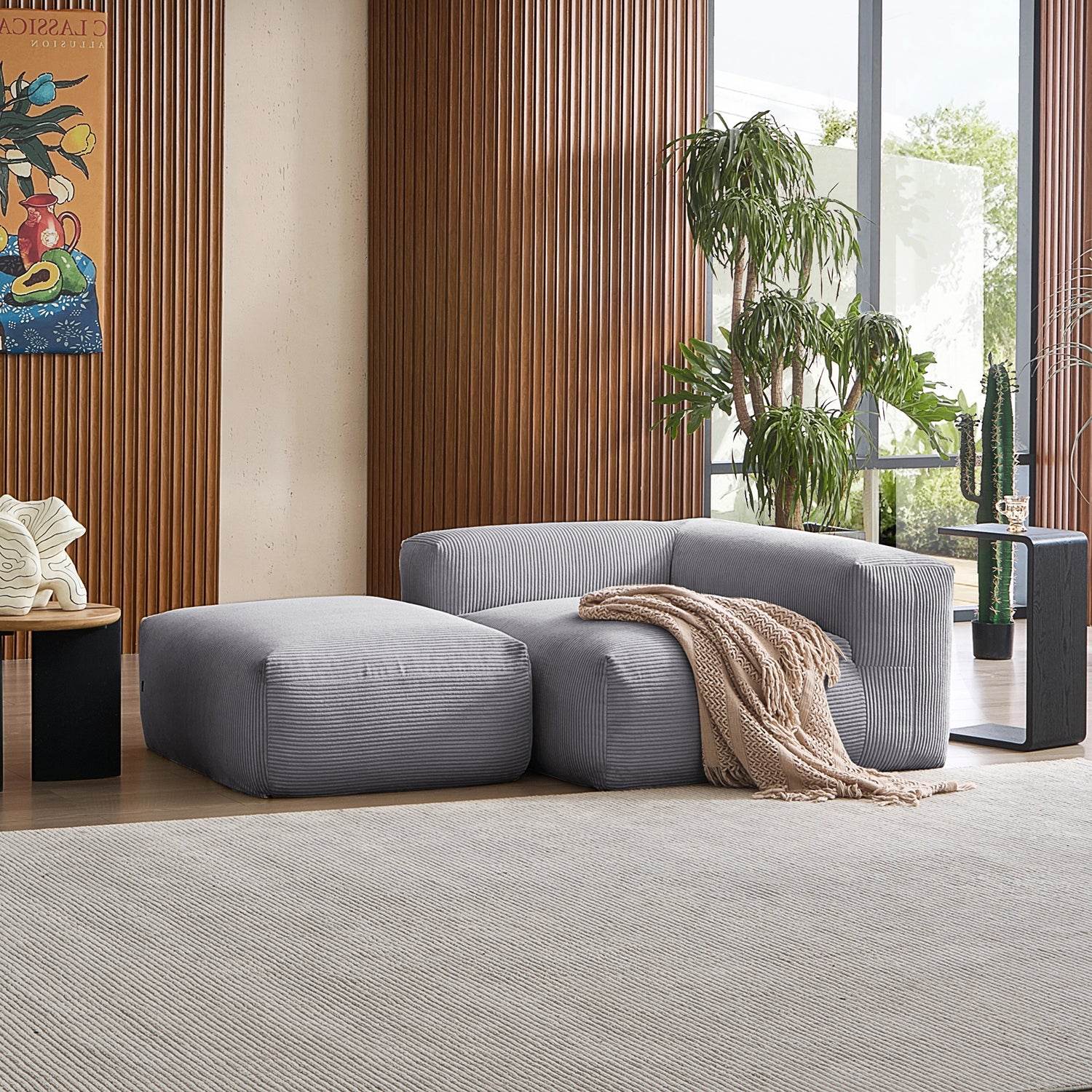 Mellow Half-Closed Sectional with Ottoman - Valyouweho