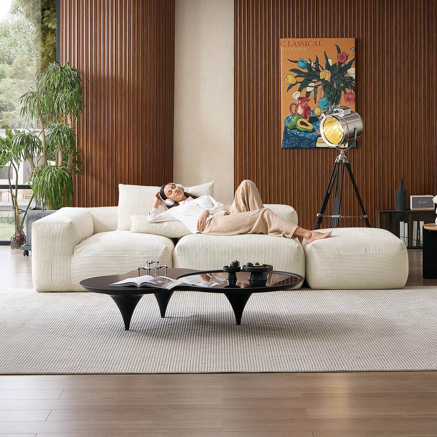 Mellow Half-Closed Sectional with Ottoman - Valyouweho