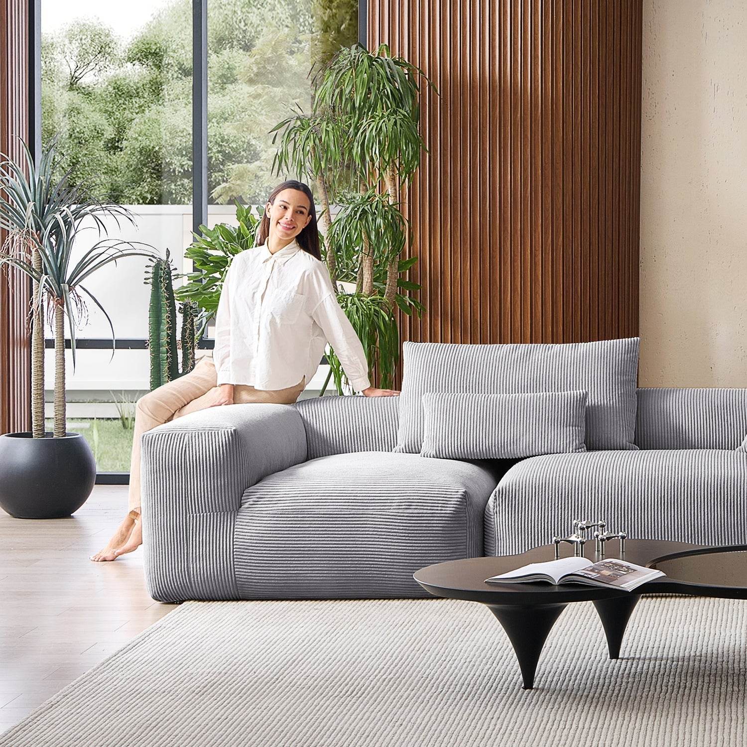 Mellow Half-Closed Sectional with Ottoman - Valyouweho
