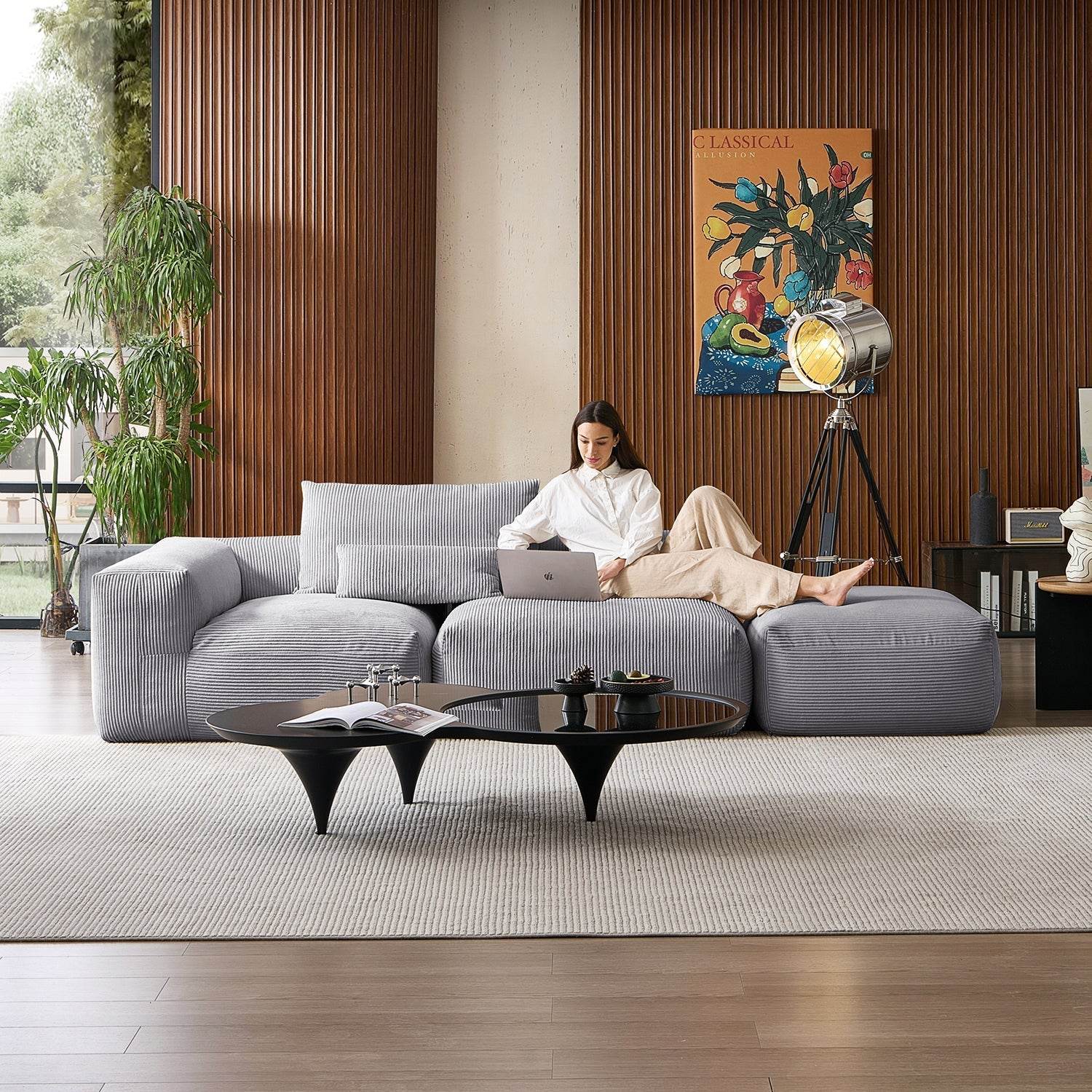 Mellow Half-Closed Sectional with Ottoman - Valyouweho