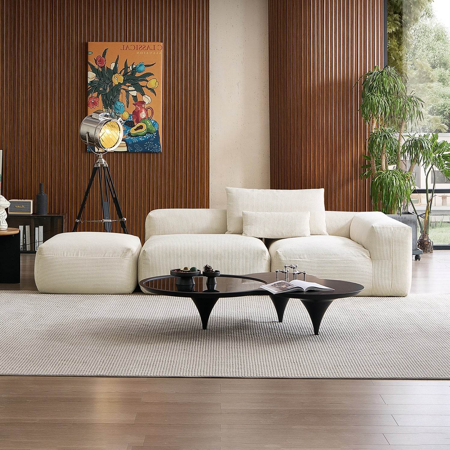 Mellow Half-Closed Sectional with Ottoman - Valyouweho