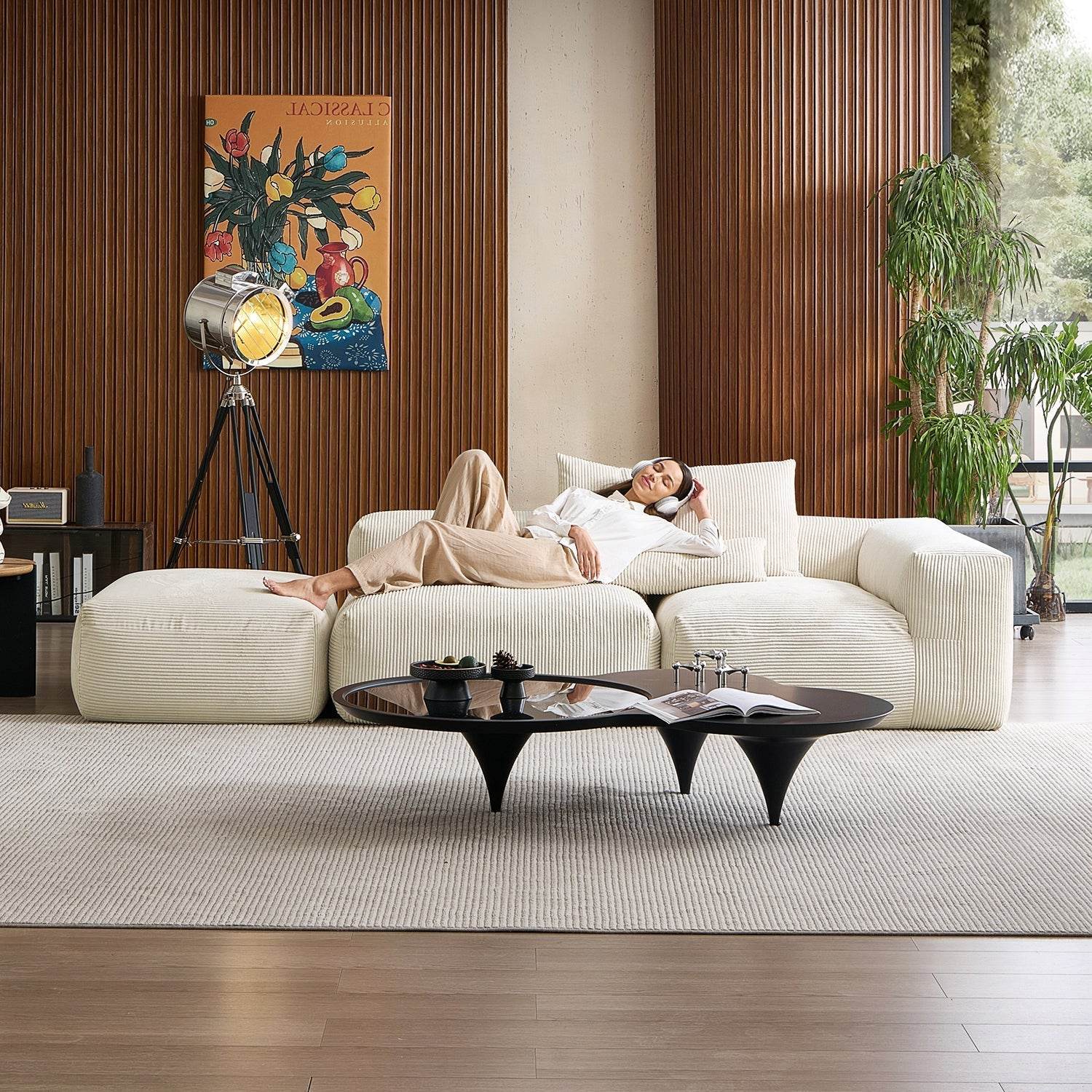 Mellow Half-Closed Sectional with Ottoman - Valyouweho