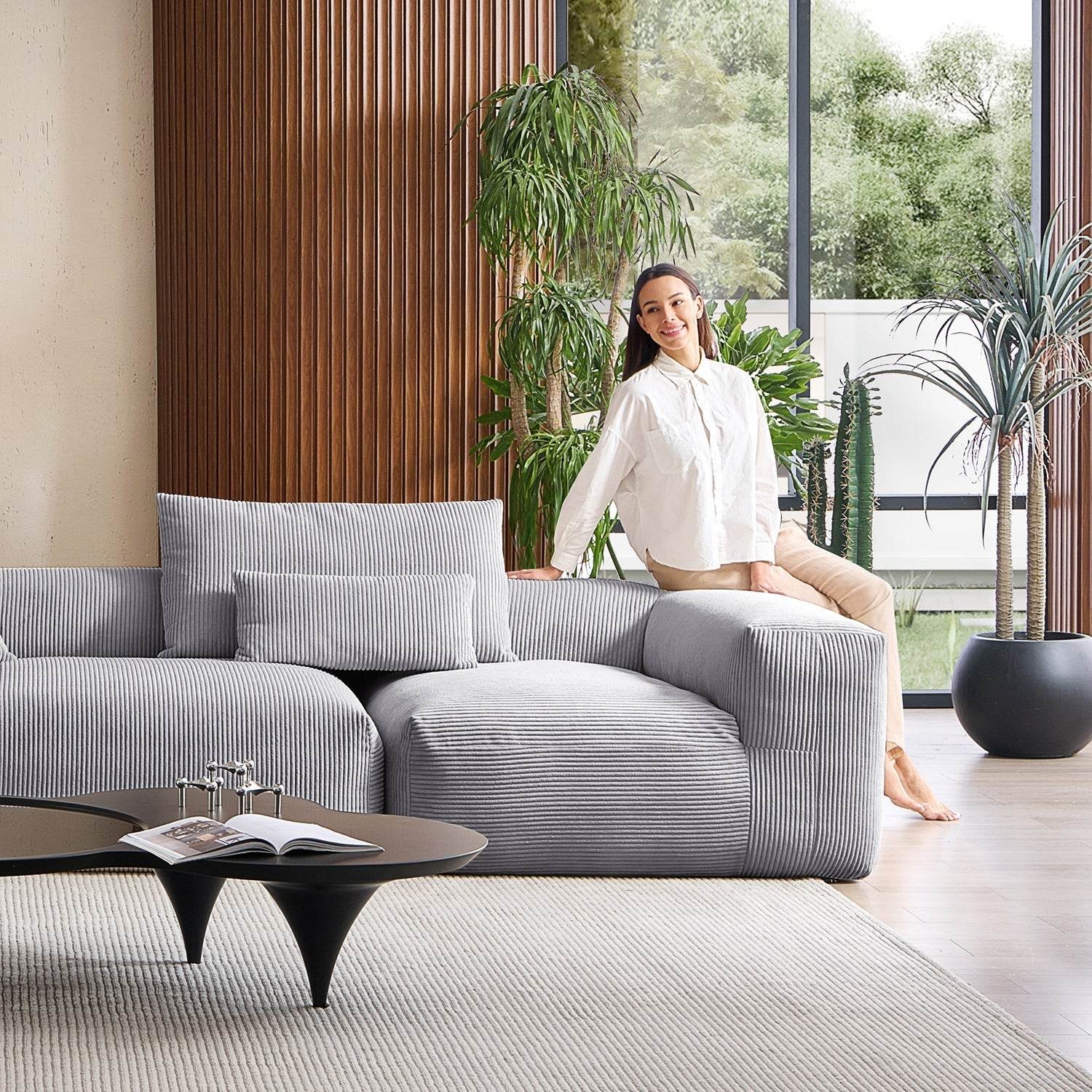 Mellow Half-Closed Sectional with Ottoman - Valyouweho