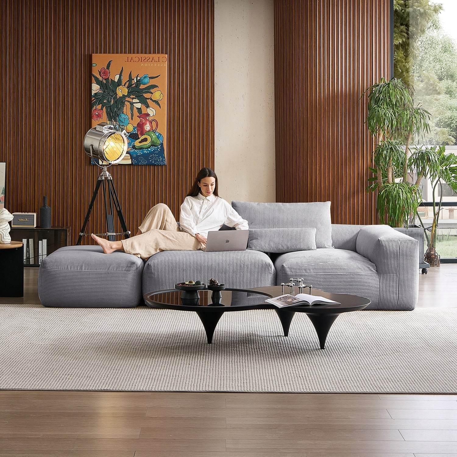 Mellow Half-Closed Sectional with Ottoman - Valyouweho