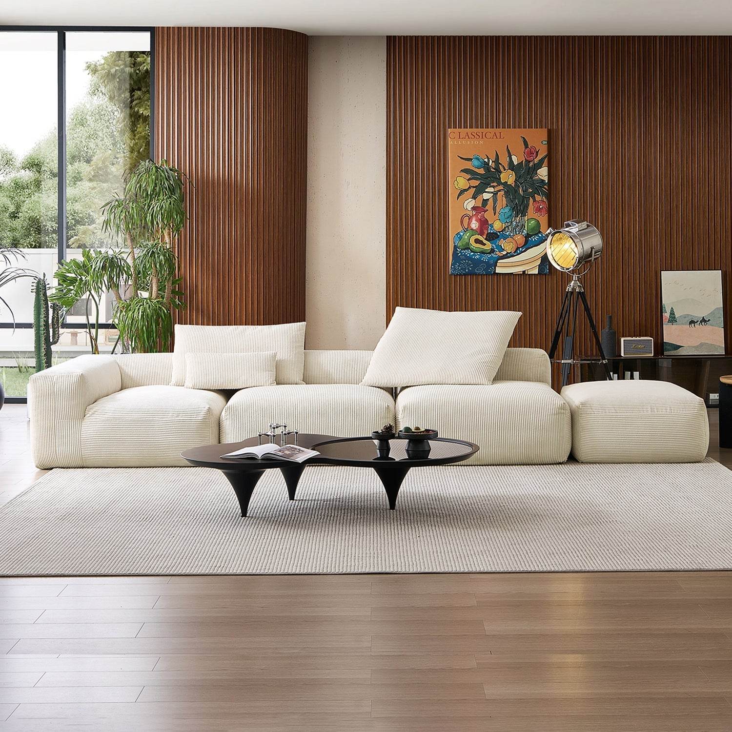 Mellow Half-Closed Sectional with Ottoman - Valyouweho