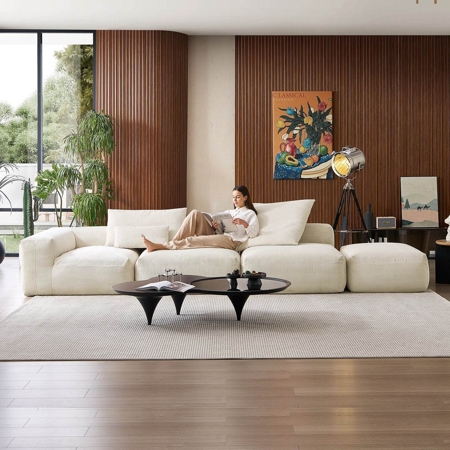 Mellow Half-Closed Sectional with Ottoman - Valyouweho