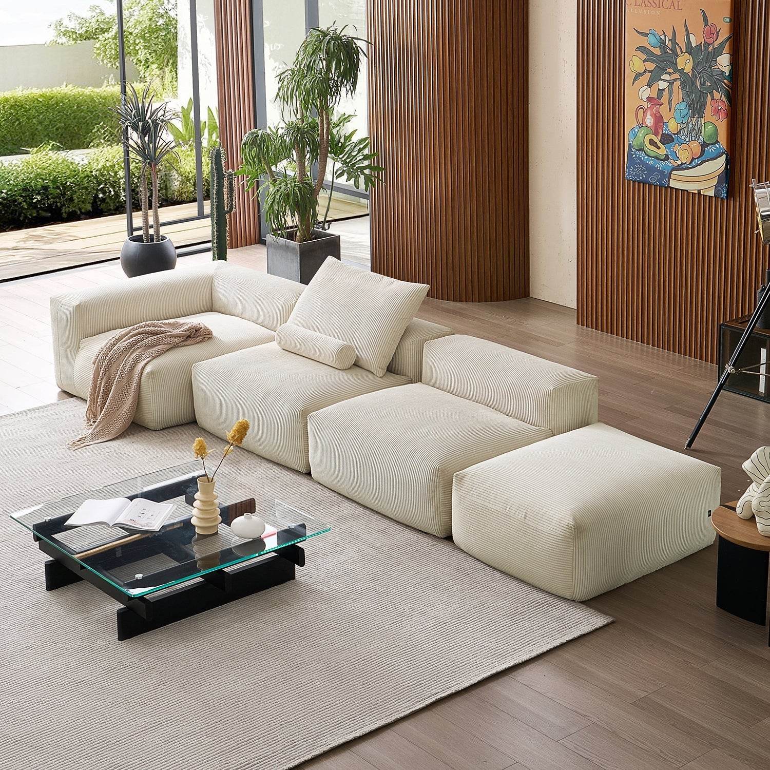 Mellow Half-Closed Sectional with Ottoman - Valyouweho