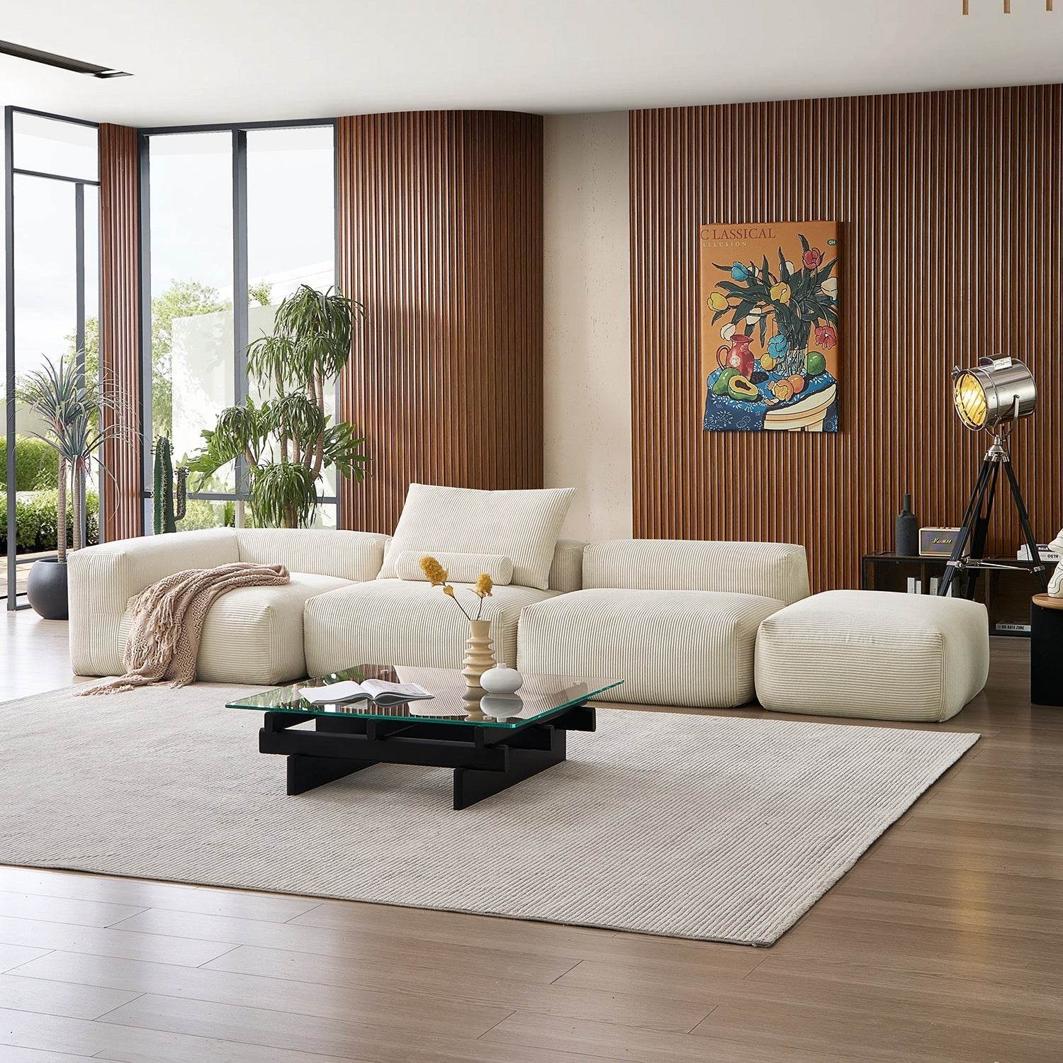 Mellow Half-Closed Sectional with Ottoman - Valyouweho