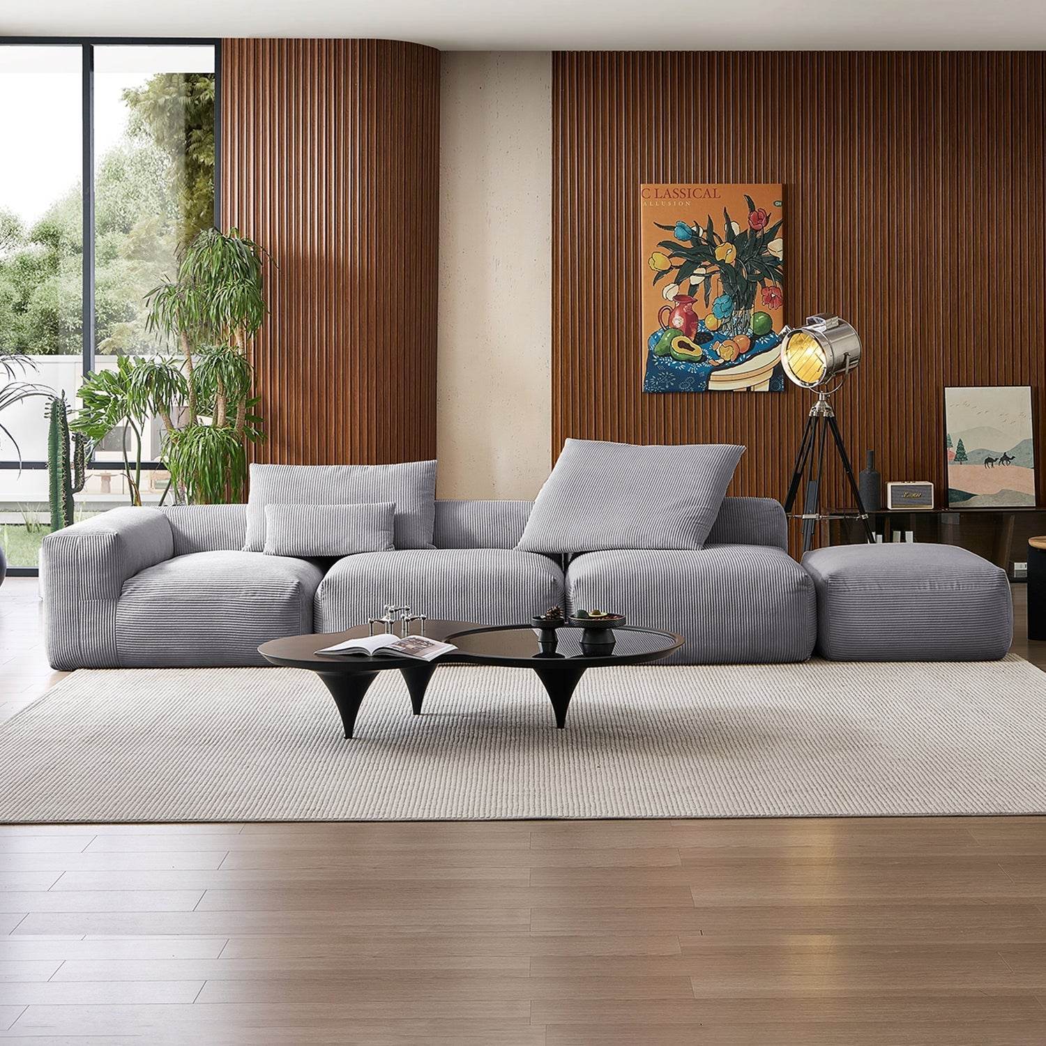 Mellow Half-Closed Sectional with Ottoman - Valyouweho