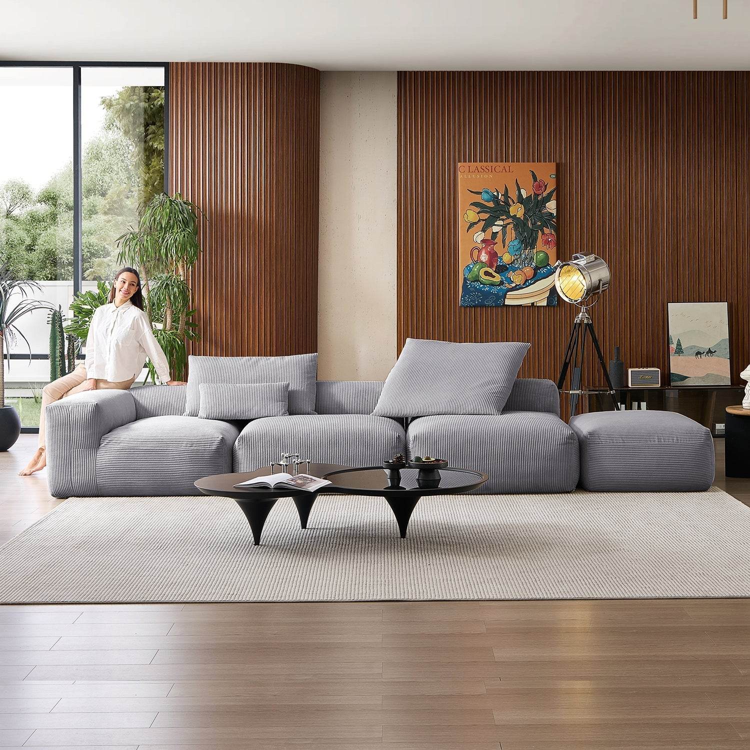 Mellow Half-Closed Sectional with Ottoman - Valyouweho