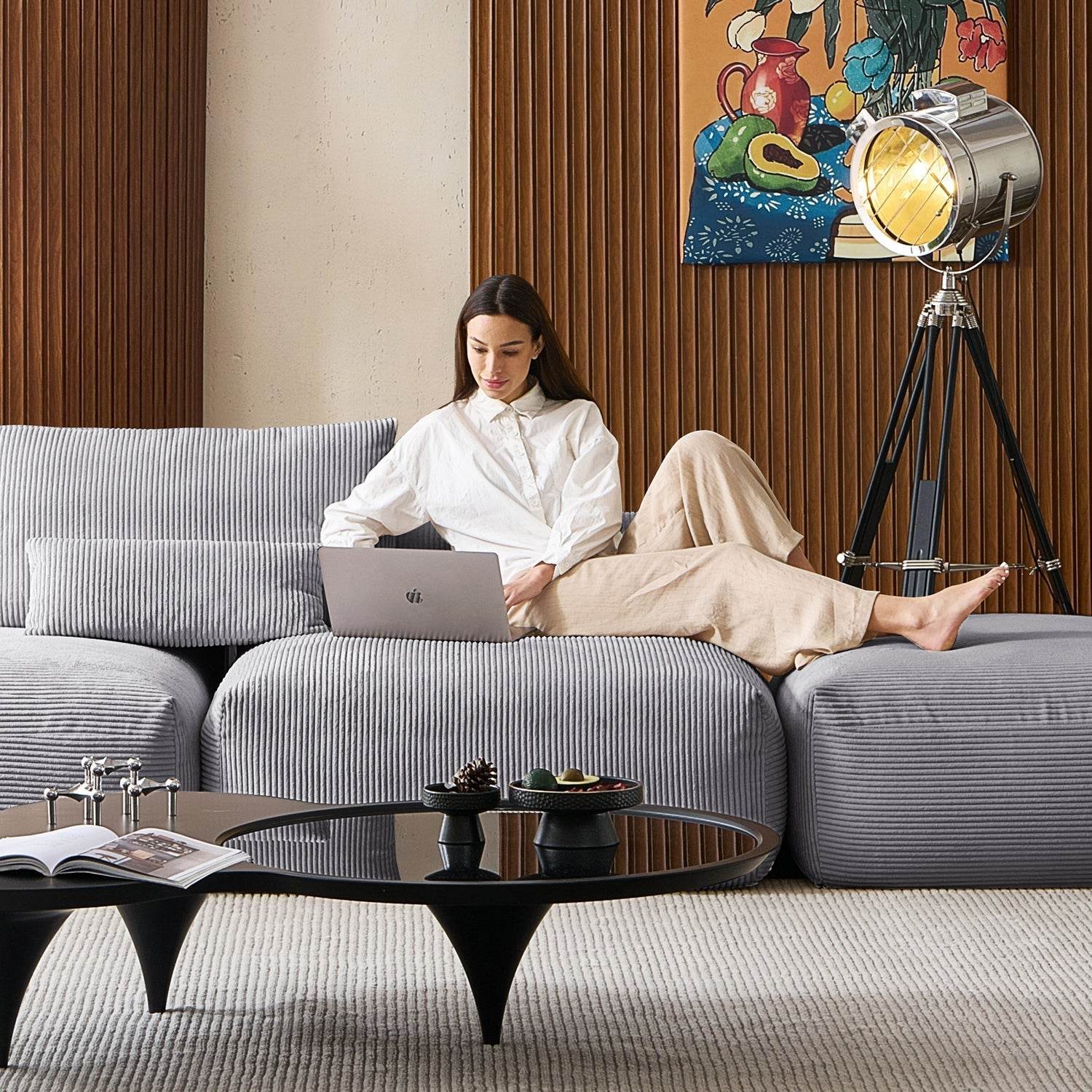 Mellow Half-Closed Sectional with Ottoman - Valyouweho