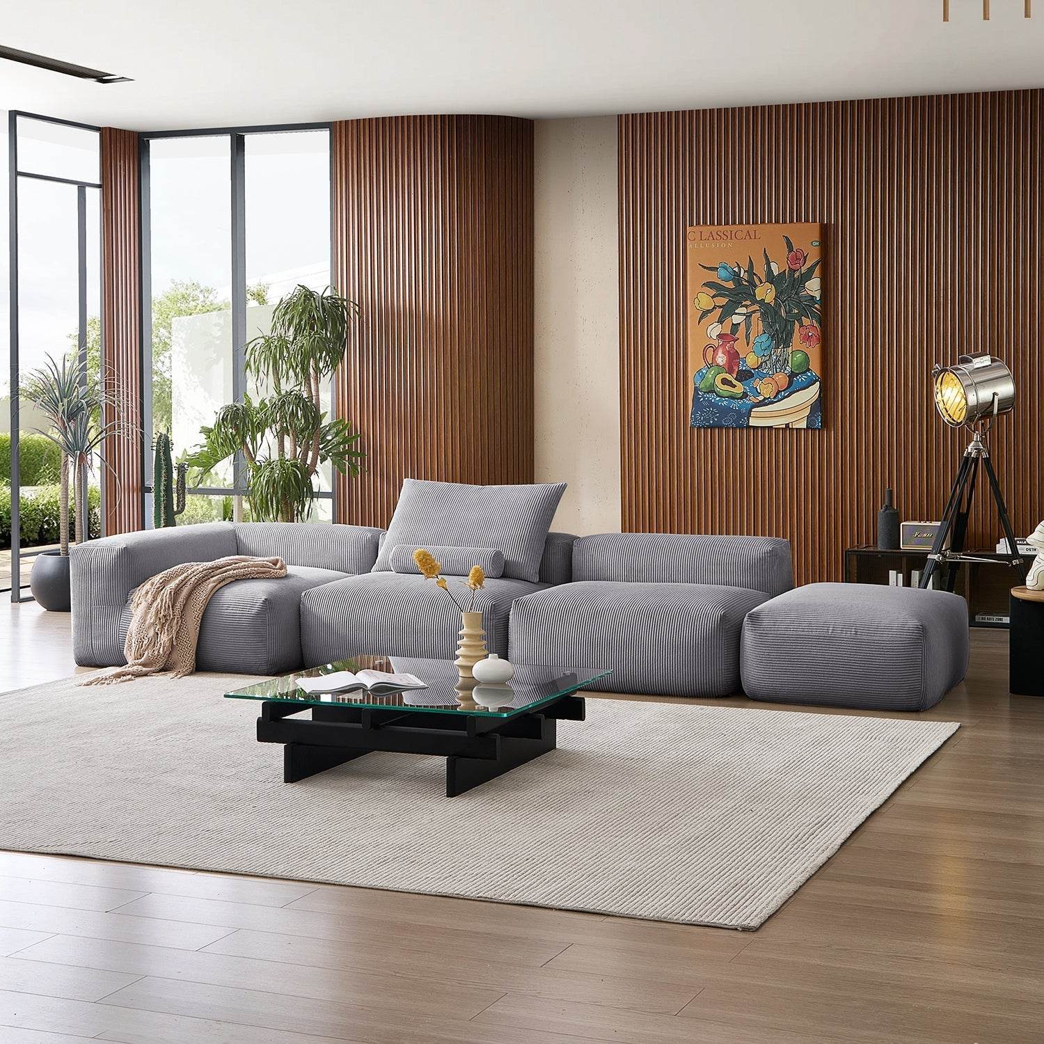 Mellow Half-Closed Sectional with Ottoman - Valyouweho