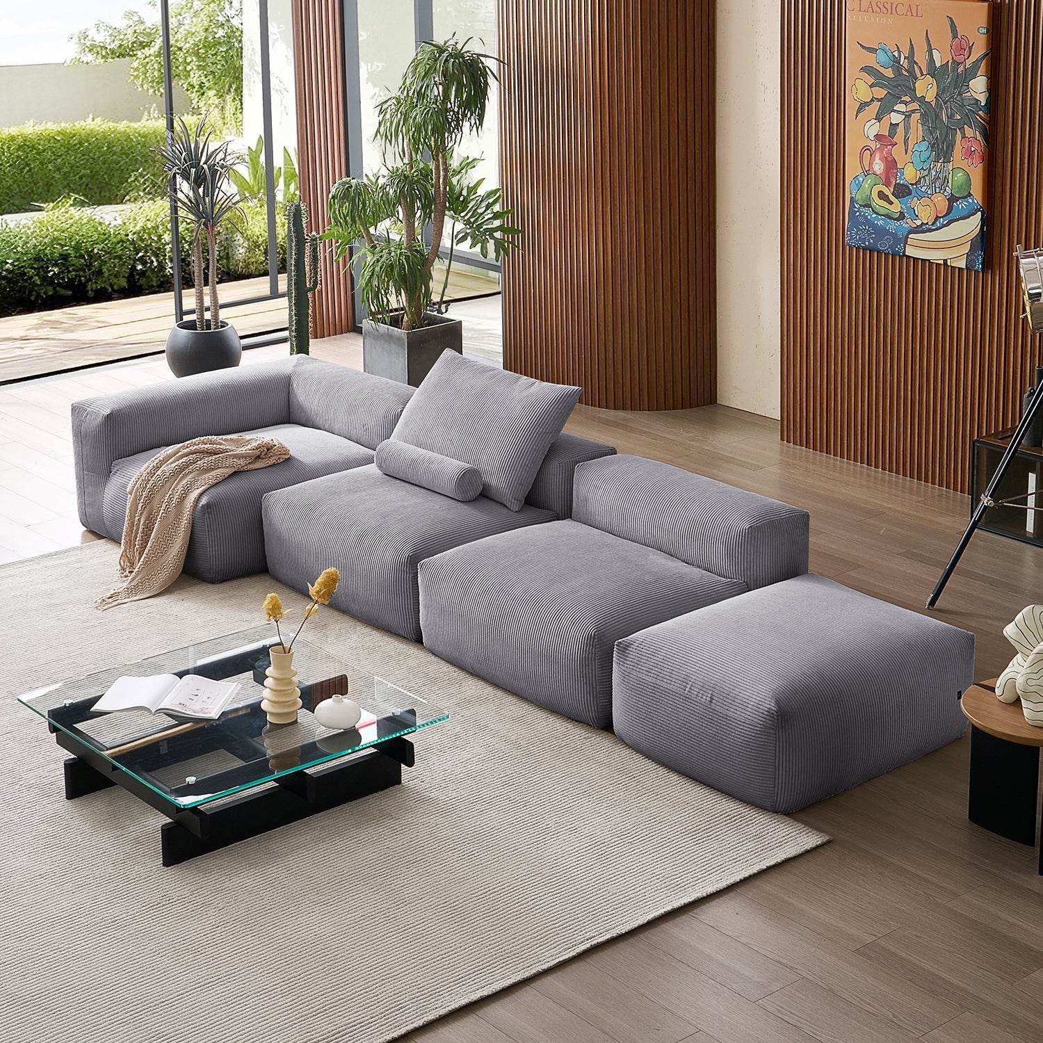 Mellow Half-Closed Sectional with Ottoman - Valyouweho