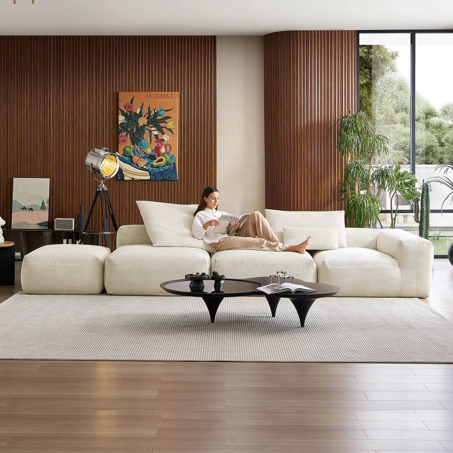 Mellow Half-Closed Sectional with Ottoman - Valyouweho