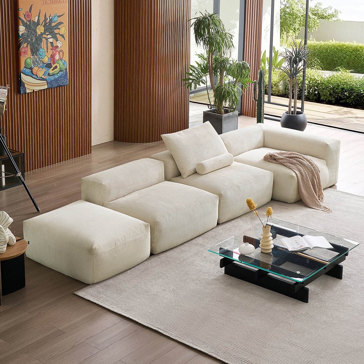 Mellow Half-Closed Sectional with Ottoman - Valyouweho