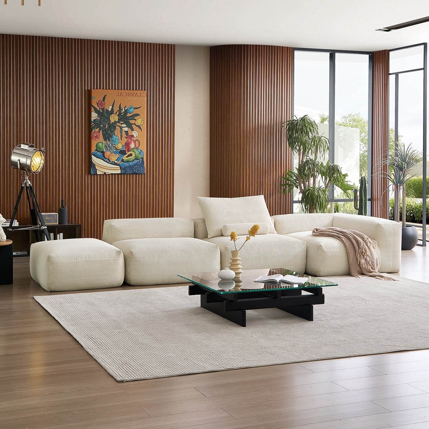 Mellow Half-Closed Sectional with Ottoman - Valyouweho