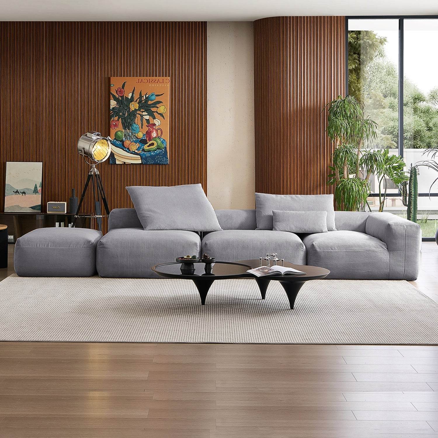 Mellow Half-Closed Sectional with Ottoman - Valyouweho