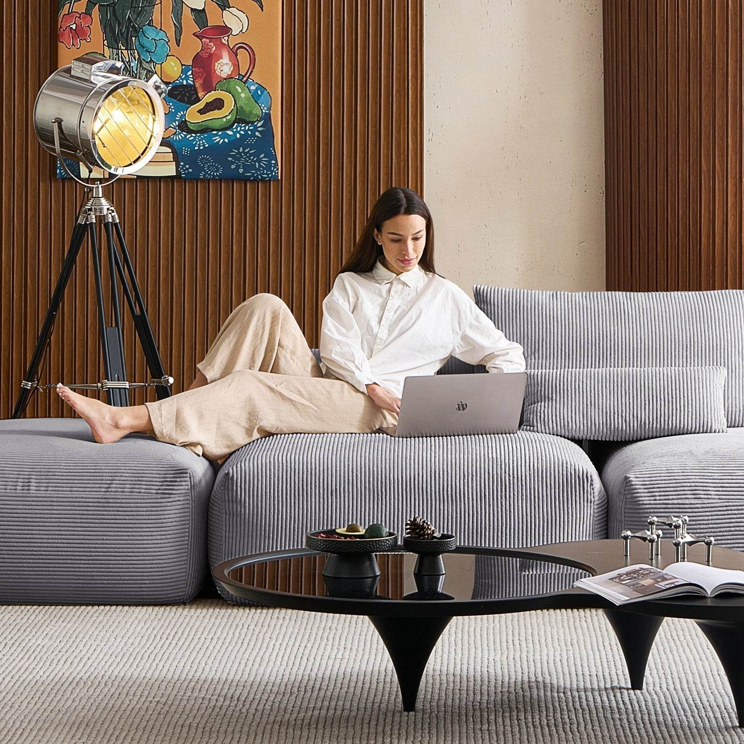 Mellow Half-Closed Sectional with Ottoman - Valyouweho