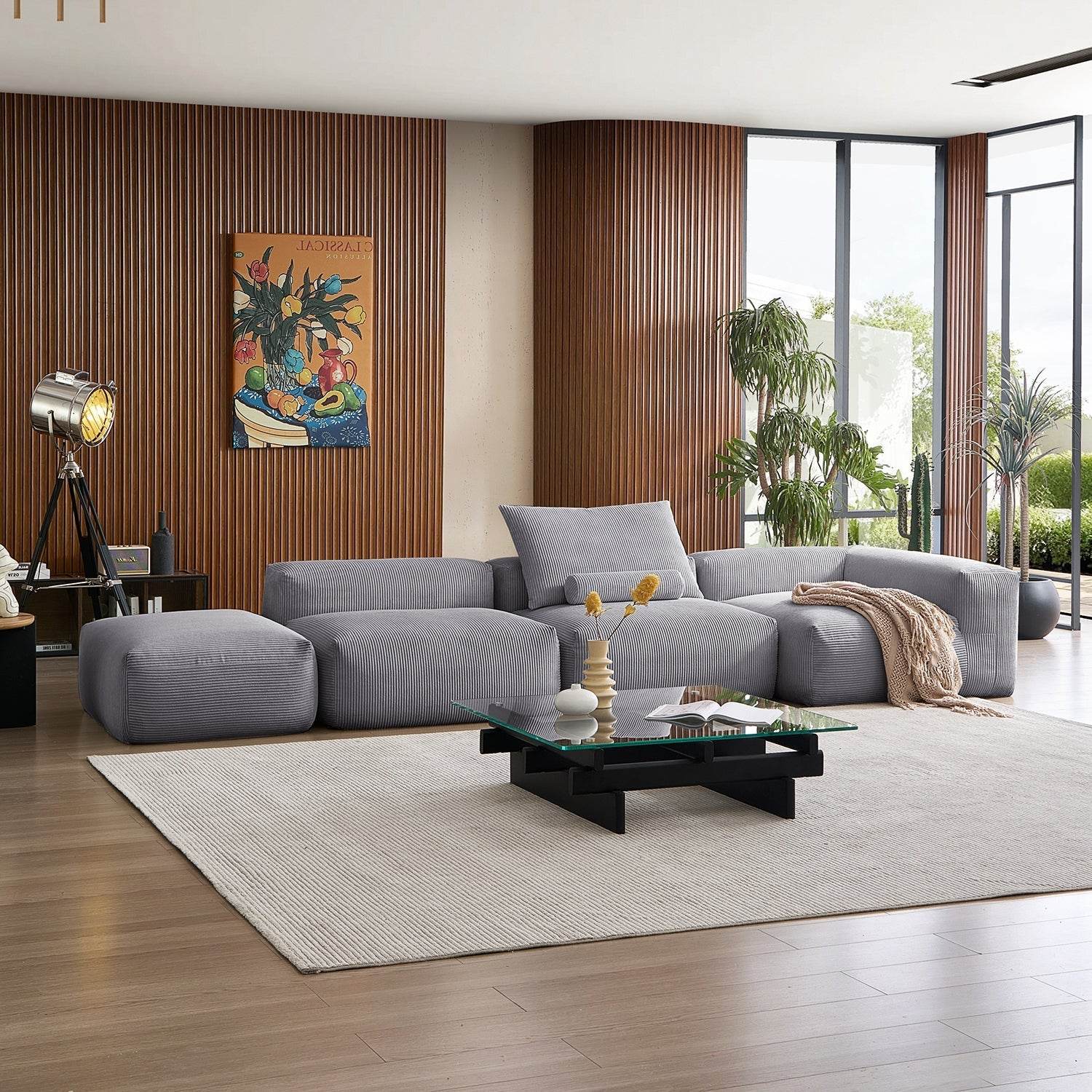 Mellow Half-Closed Sectional with Ottoman - Valyouweho