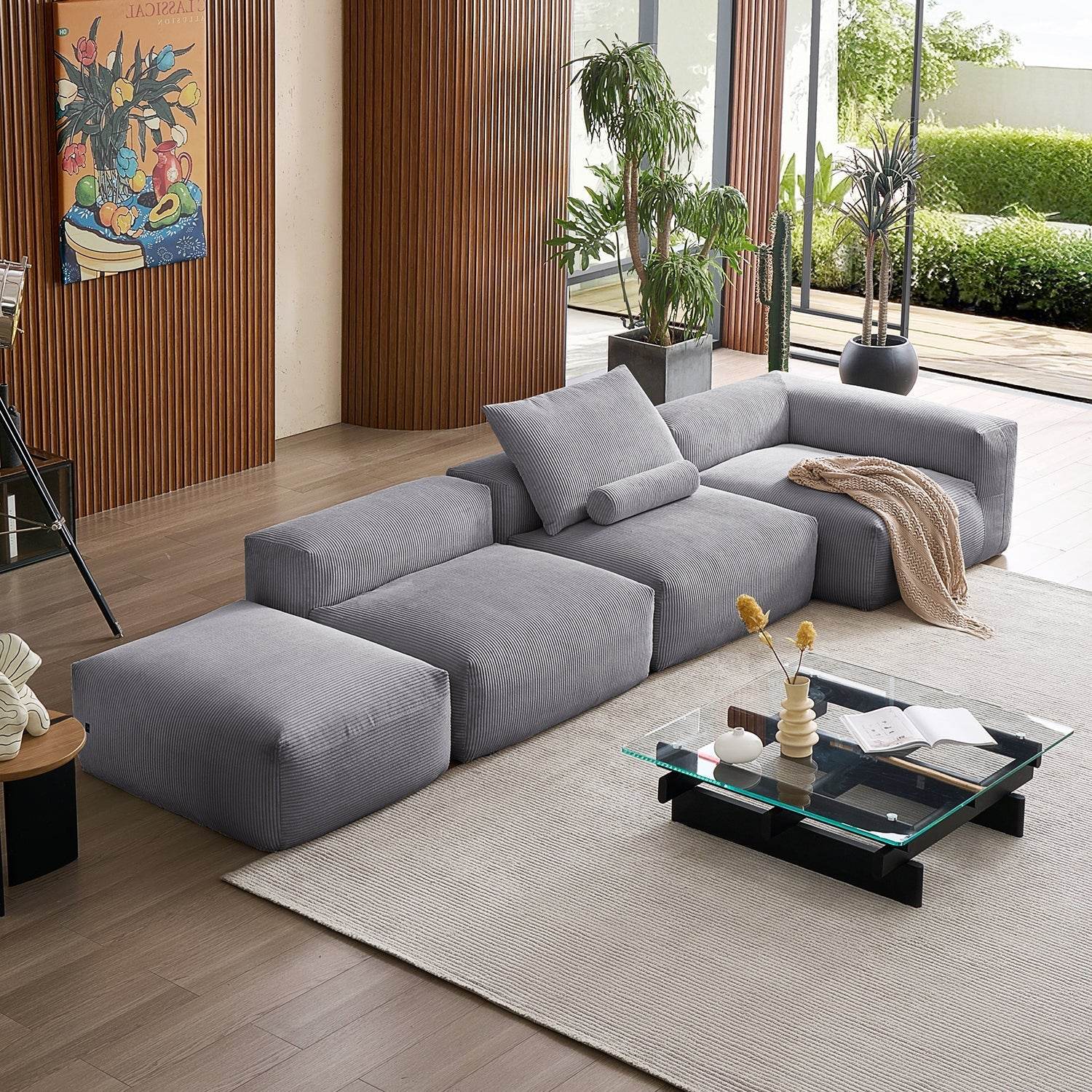 Mellow Half-Closed Sectional with Ottoman - Valyouweho