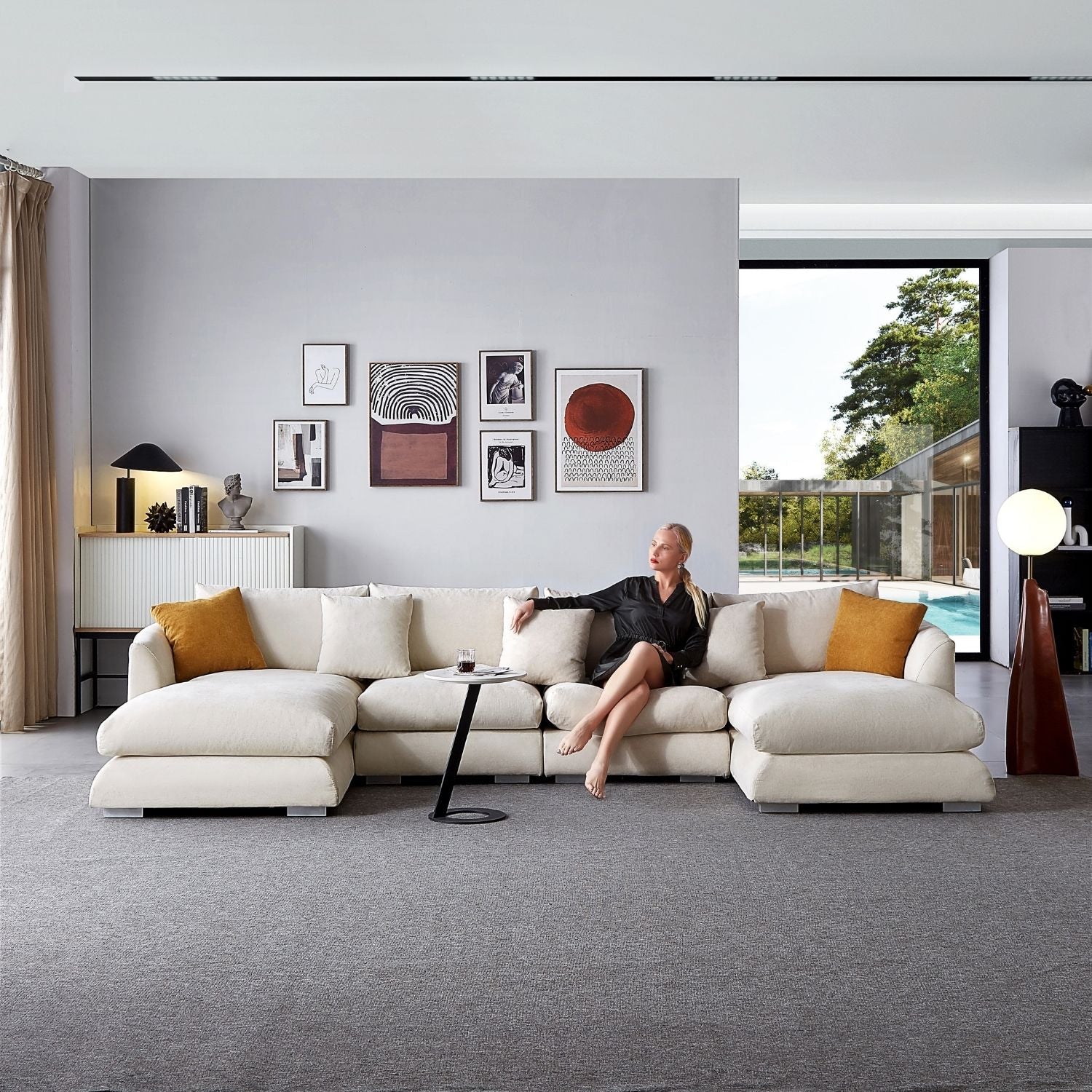 Feathers U-Sectional Sofa Mario Capasa 140 inch Beige