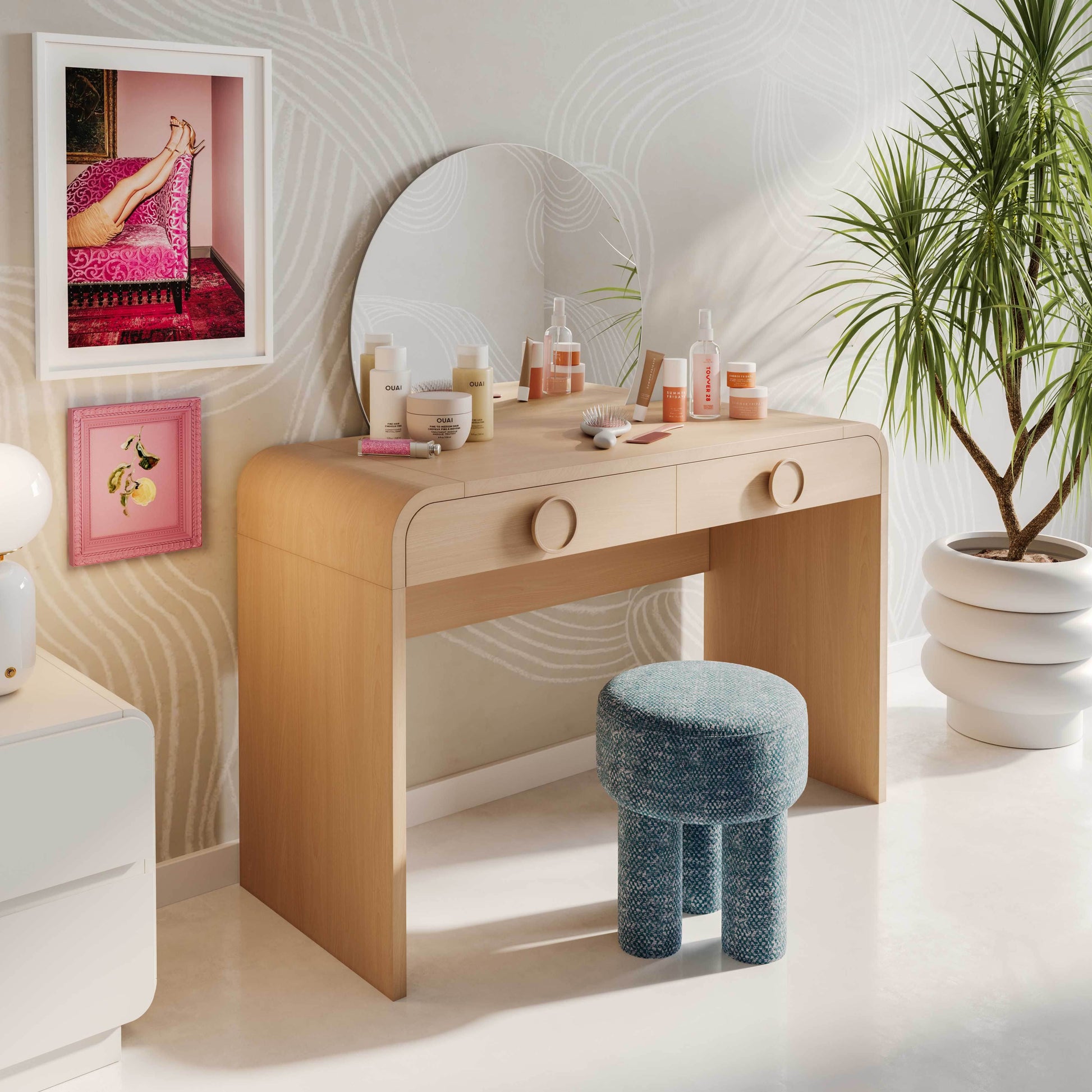 Moonrise Vanity Desk with Mirror - Valyouweho